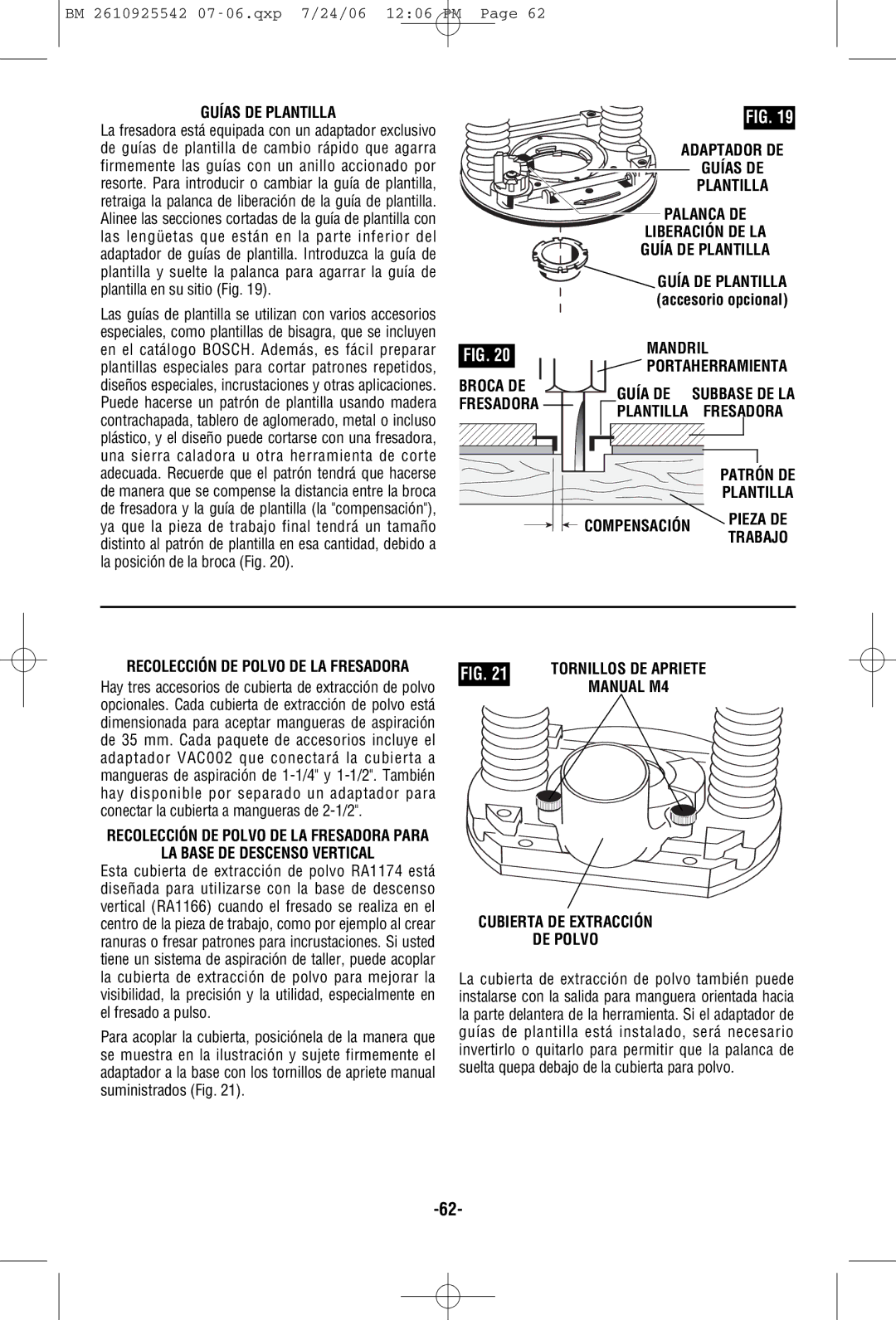 Bosch Power Tools 0 601 617 061, 1617, 1618EVS manual Broca DE Guía DE, Compensación, LA Base DE Descenso Vertical, Manual M4 