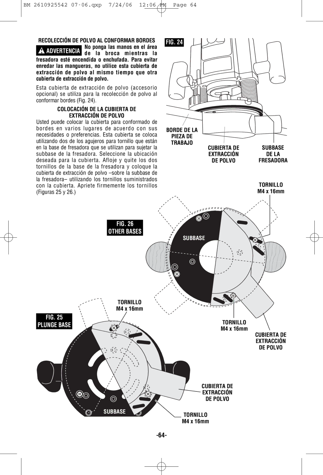 Bosch Power Tools 1618EVS, 1617EVS manual Colocación DE LA Cubierta DE Extracción DE Polvo, Borde DE LA Pieza DE Trabajo 