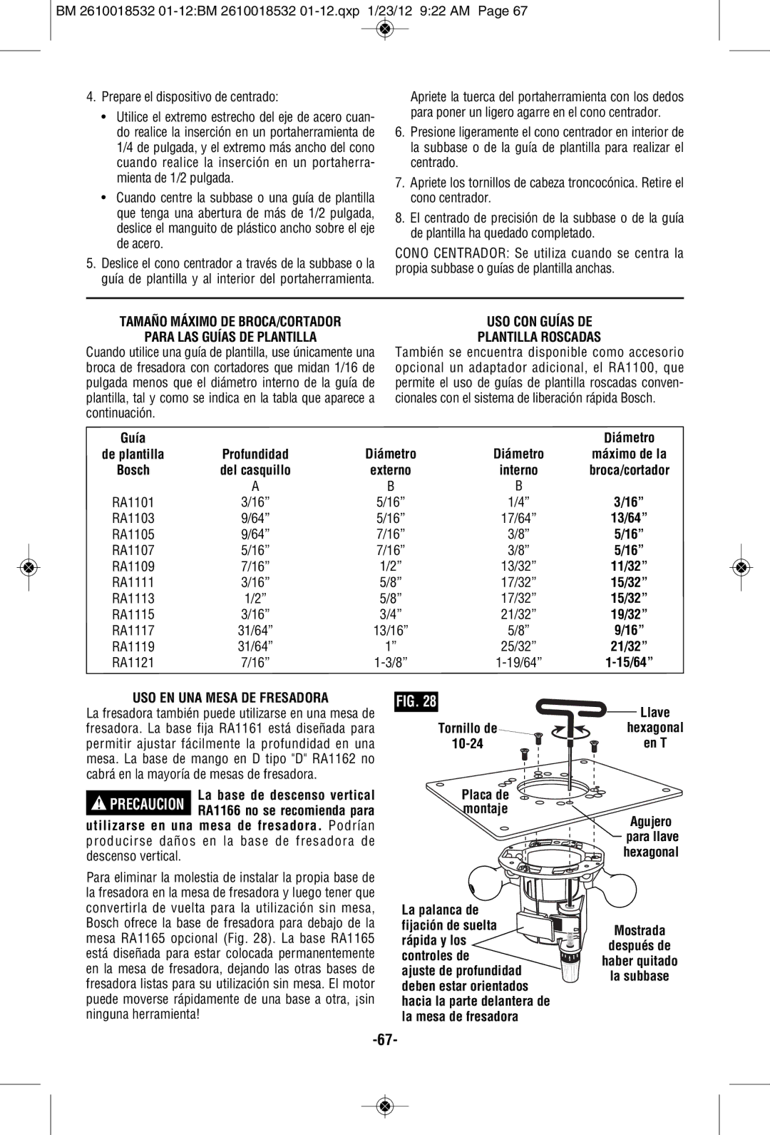 Bosch Power Tools 1618EVS Tamaño Máximo DE BROCA/CORTADOR Para LAS Guías DE Plantilla, USO CON Guías DE Plantilla Roscadas 