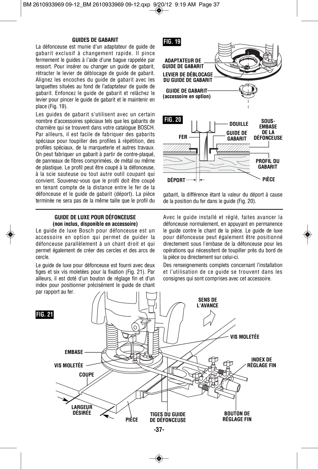 Bosch Power Tools 1619EVS manual Profil DU Gabarit Déport, Pièce DE Défonceuse 