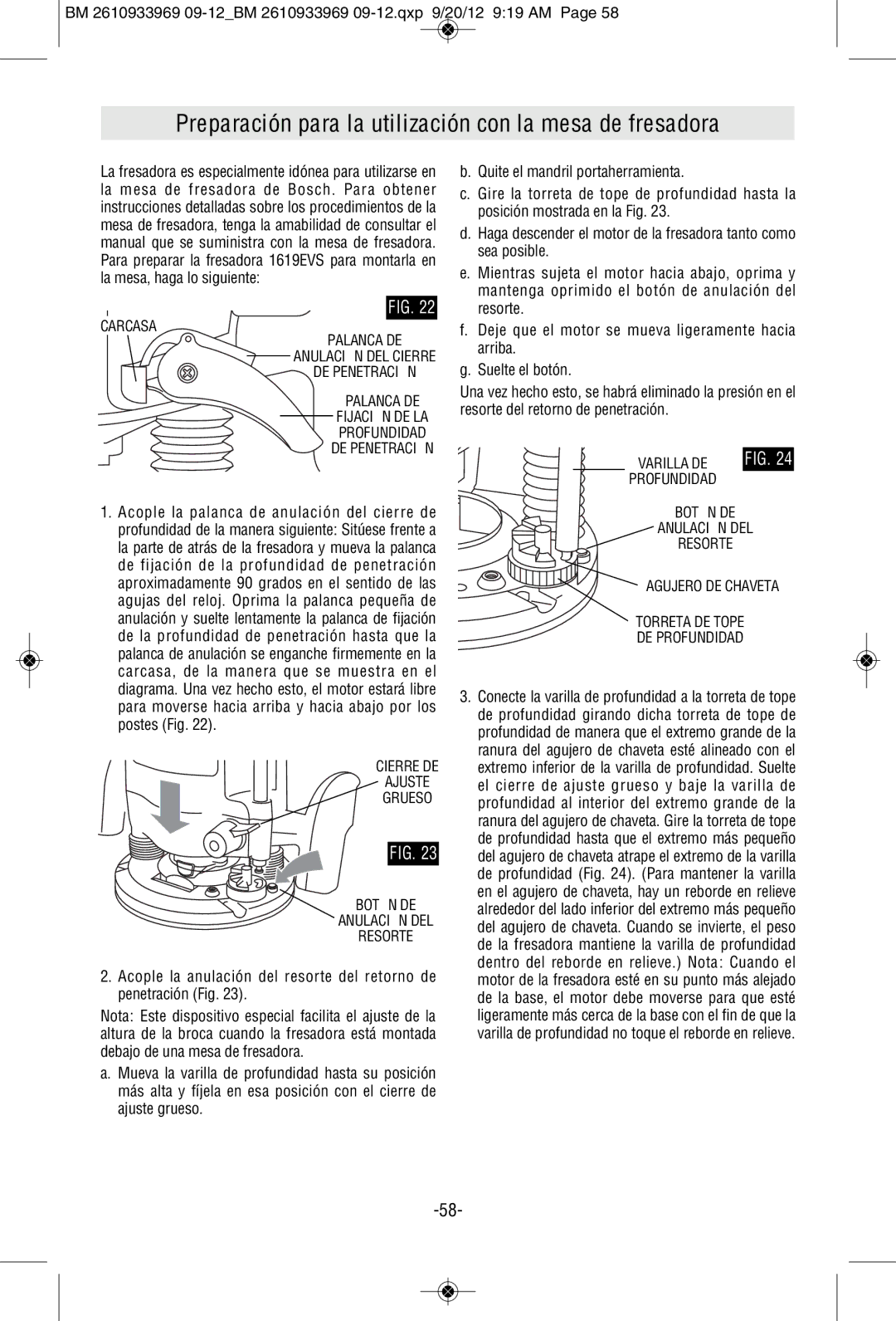 Bosch Power Tools 1619EVS manual Preparación para la utilización con la mesa de fresadora, Carcasa Palanca DE 