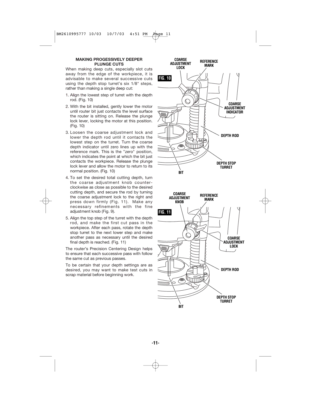 Bosch Power Tools 1619EVS manual Making Progessively Deeper Plunge Cuts 