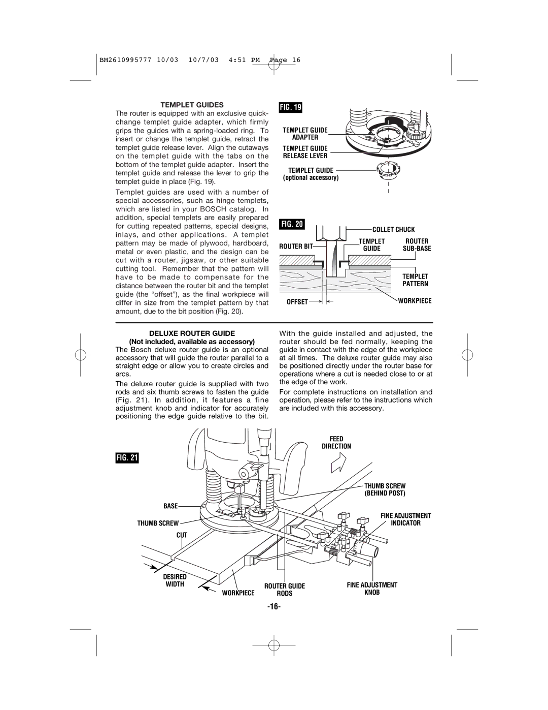 Bosch Power Tools 1619EVS manual Deluxe Router Guide 