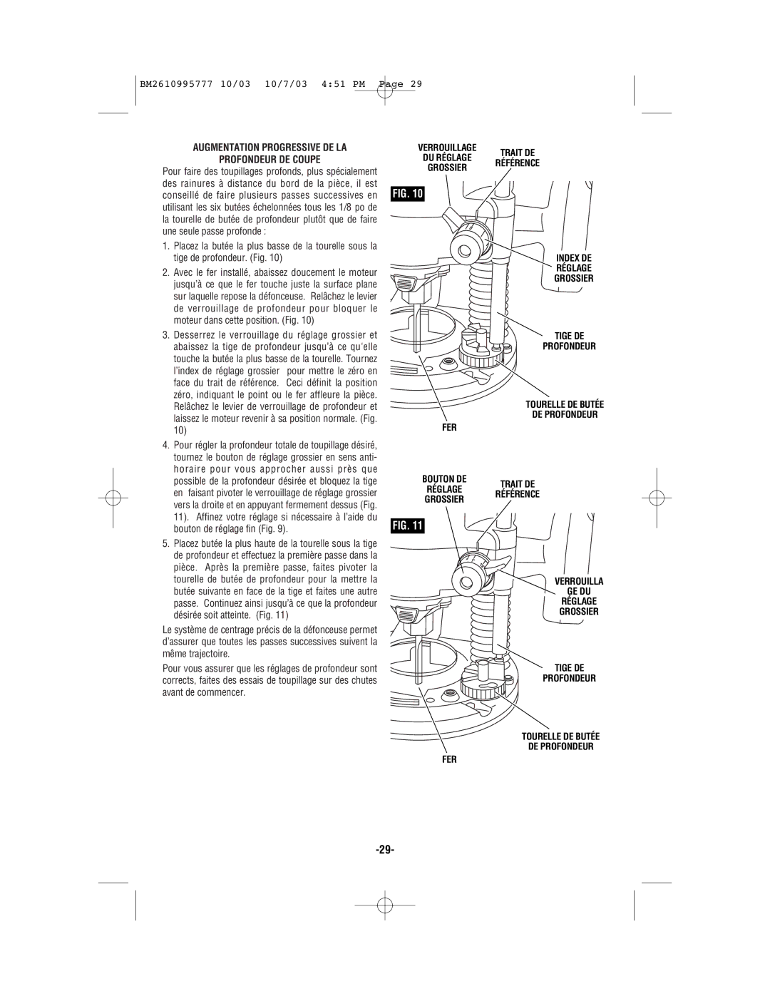 Bosch Power Tools 1619EVS manual Augmentation Progressive DE LA Profondeur DE Coupe 