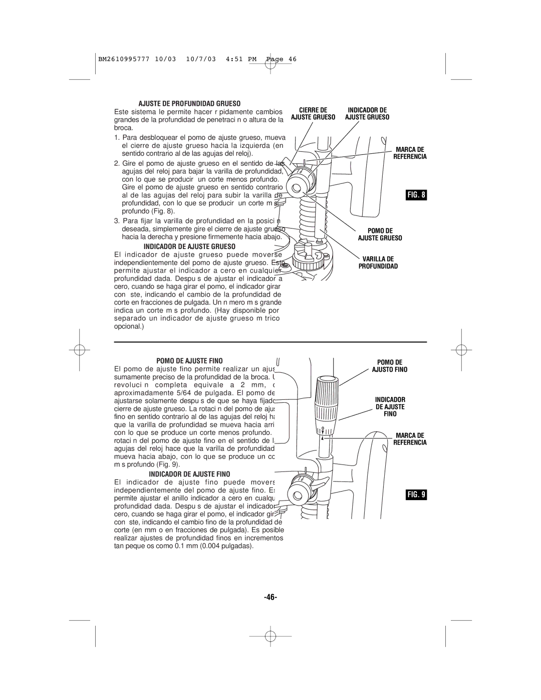 Bosch Power Tools 1619EVS manual Ajuste DE Profundidad Grueso, Indicador DE Ajuste Grueso, Pomo DE Ajuste Fino 