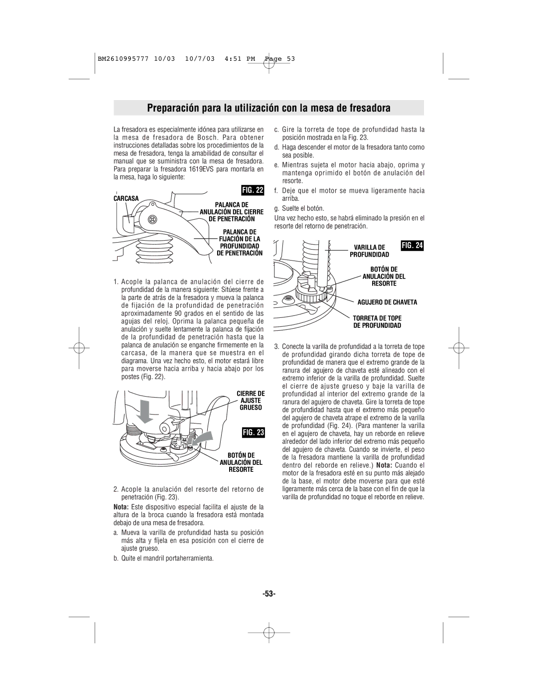 Bosch Power Tools 1619EVS manual Preparación para la utilización con la mesa de fresadora, Carcasa Palanca DE 