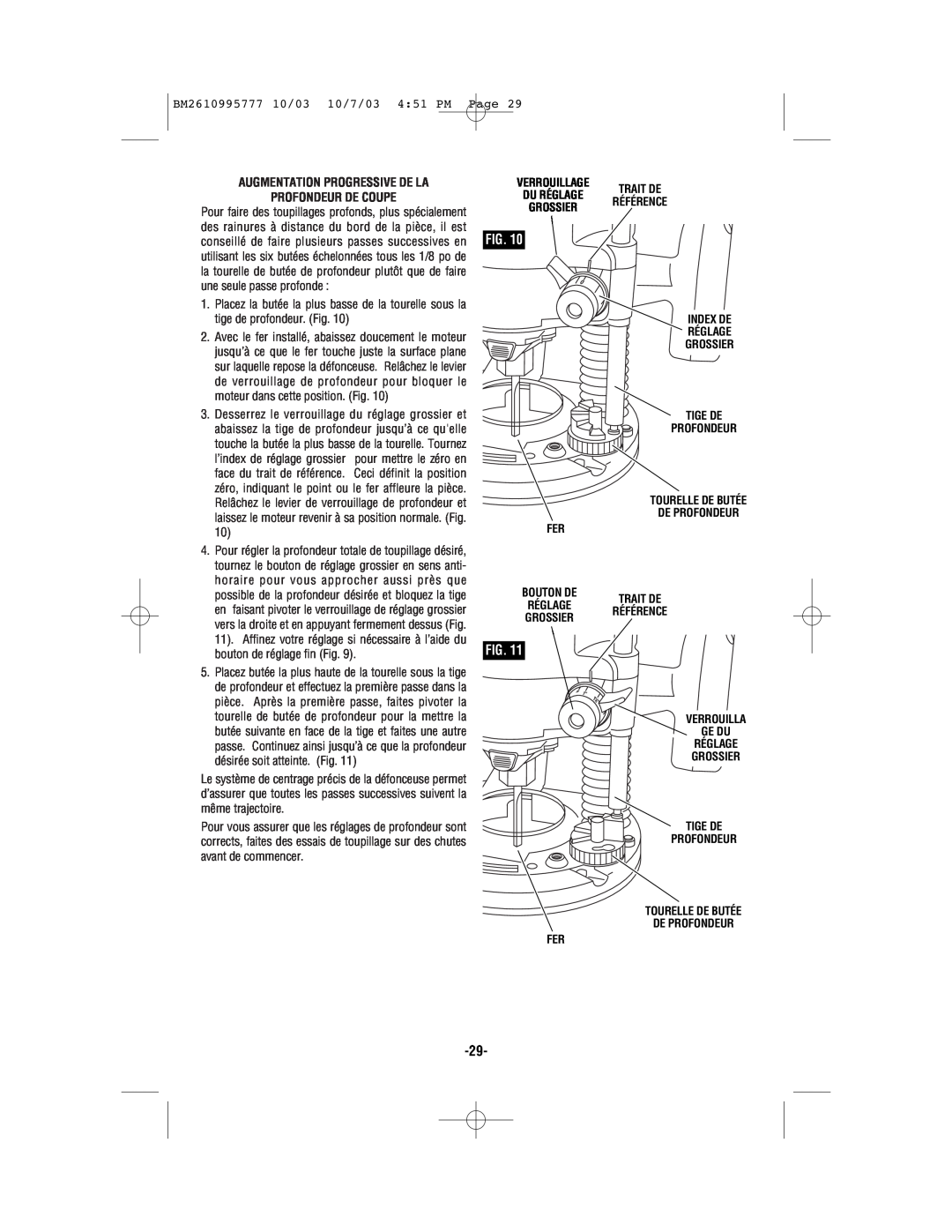 Bosch Power Tools 1619EVS manual Augmentation Progressive De La Profondeur De Coupe, Verrouillage Du Réglage Grossier 