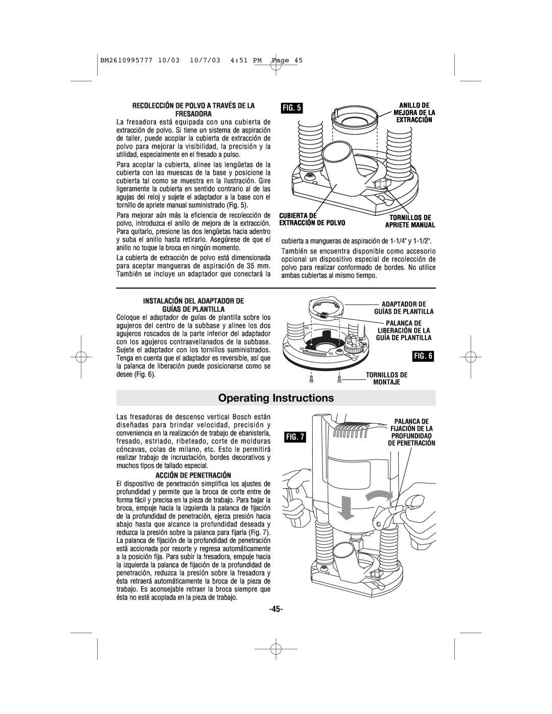 Bosch Power Tools 1619EVS manual Operating Instructions, Fresadora, Instalación Del Adaptador De Guías De Plantilla 