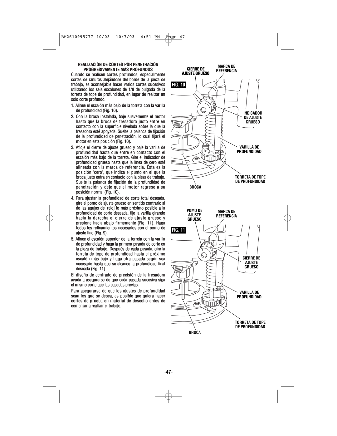 Bosch Power Tools 1619EVS manual BM2610995777 10/03 10/7/03 451 PM Page, Marca De Cierre De Referencia Ajuste Grueso 