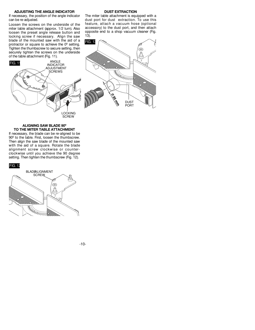 Bosch Power Tools 1640VSK manual Adjusting the Angle Indicator, To the Miter Table Attachment, Dust Extraction 