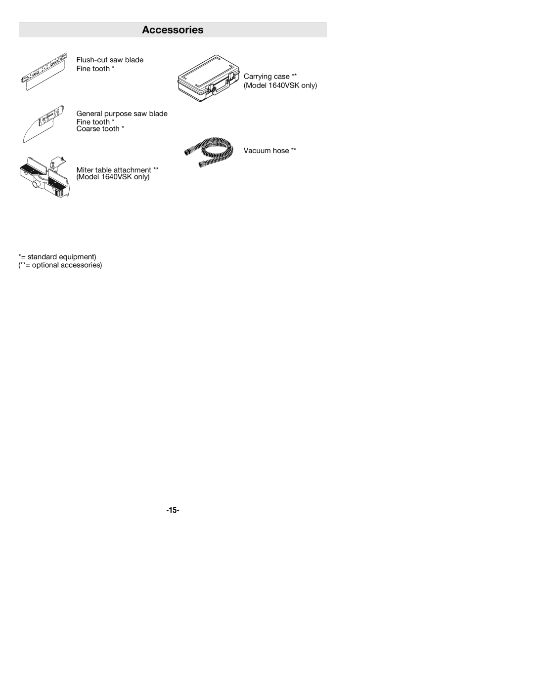 Bosch Power Tools 1640VSK manual Accessories 