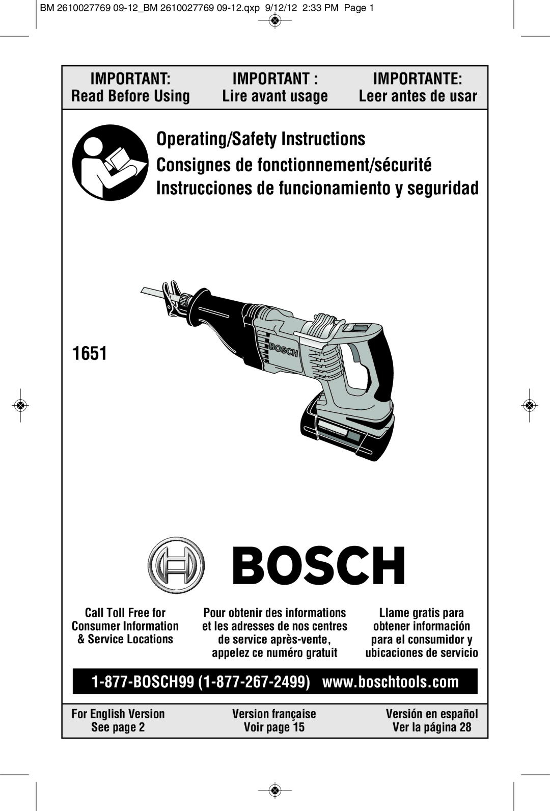 Bosch Power Tools 1651K, 1651B manual BM 2610027769 09-12BM 2610027769 09-12.qxp 9/12/12 233 PM, Ver la página 