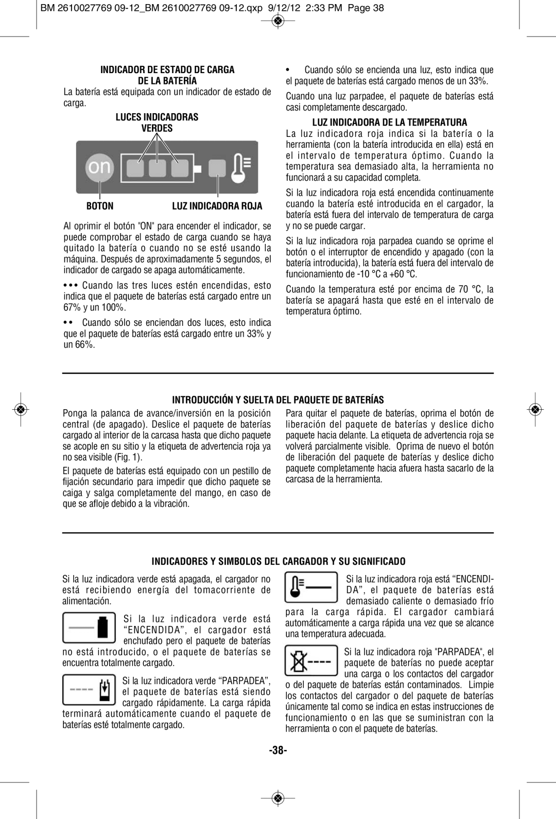 Bosch Power Tools 1651B, 1651K manual Indicador DE Estado DE Carga DE LA Batería, Luces Indicadoras Verdes Boton 