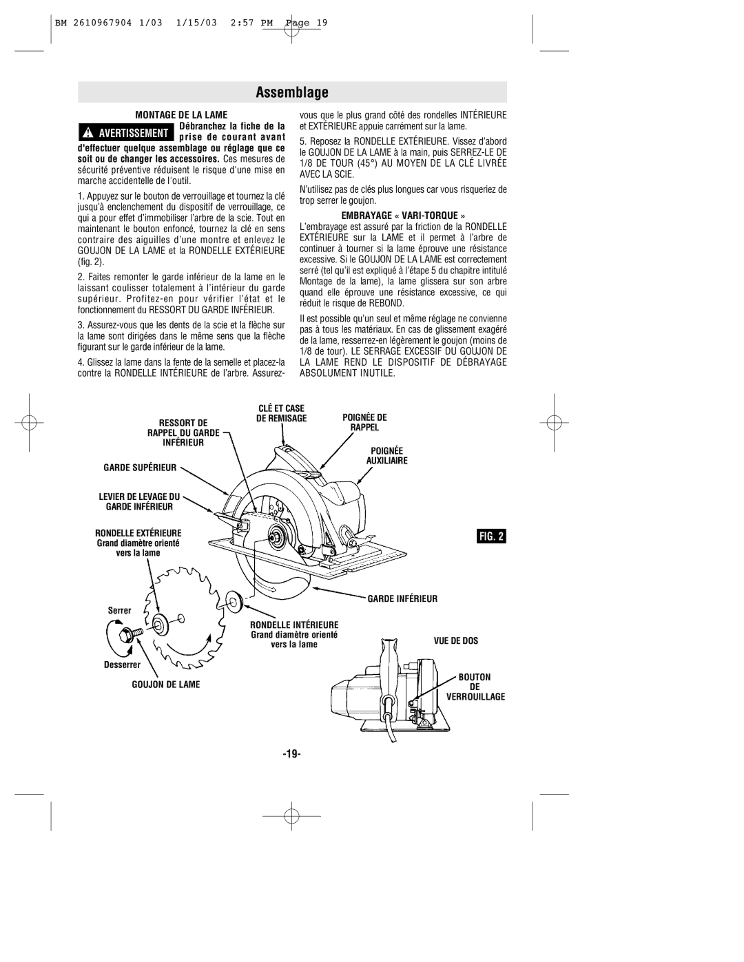 Bosch Power Tools 1655 manual Assemblage, Embrayage « VARI-TORQUE » 