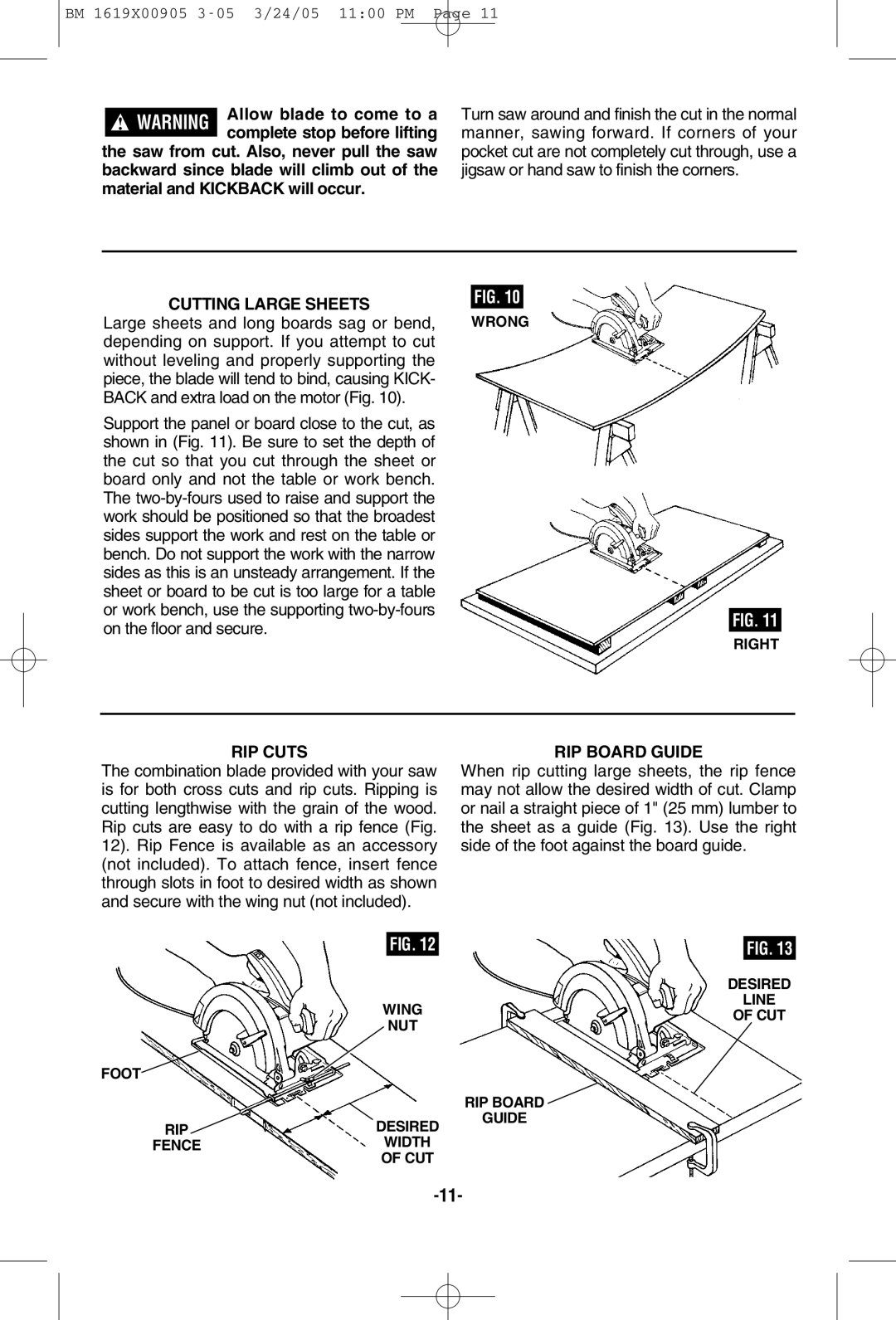 Bosch Power Tools 1656 manual Cutting Large Sheets, RIP Cuts, RIP Board Guide 