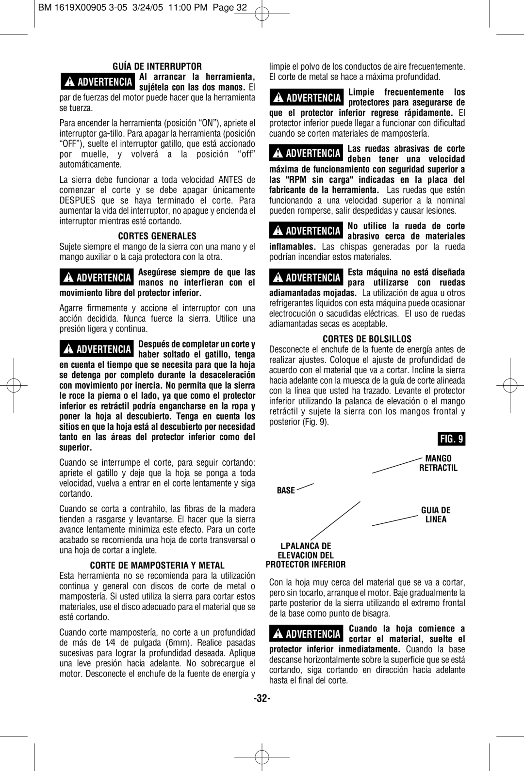 Bosch Power Tools 1656 Guía DE Interruptor, Cortes Generales, Movimiento libre del protector inferior, Cortes DE Bolsillos 