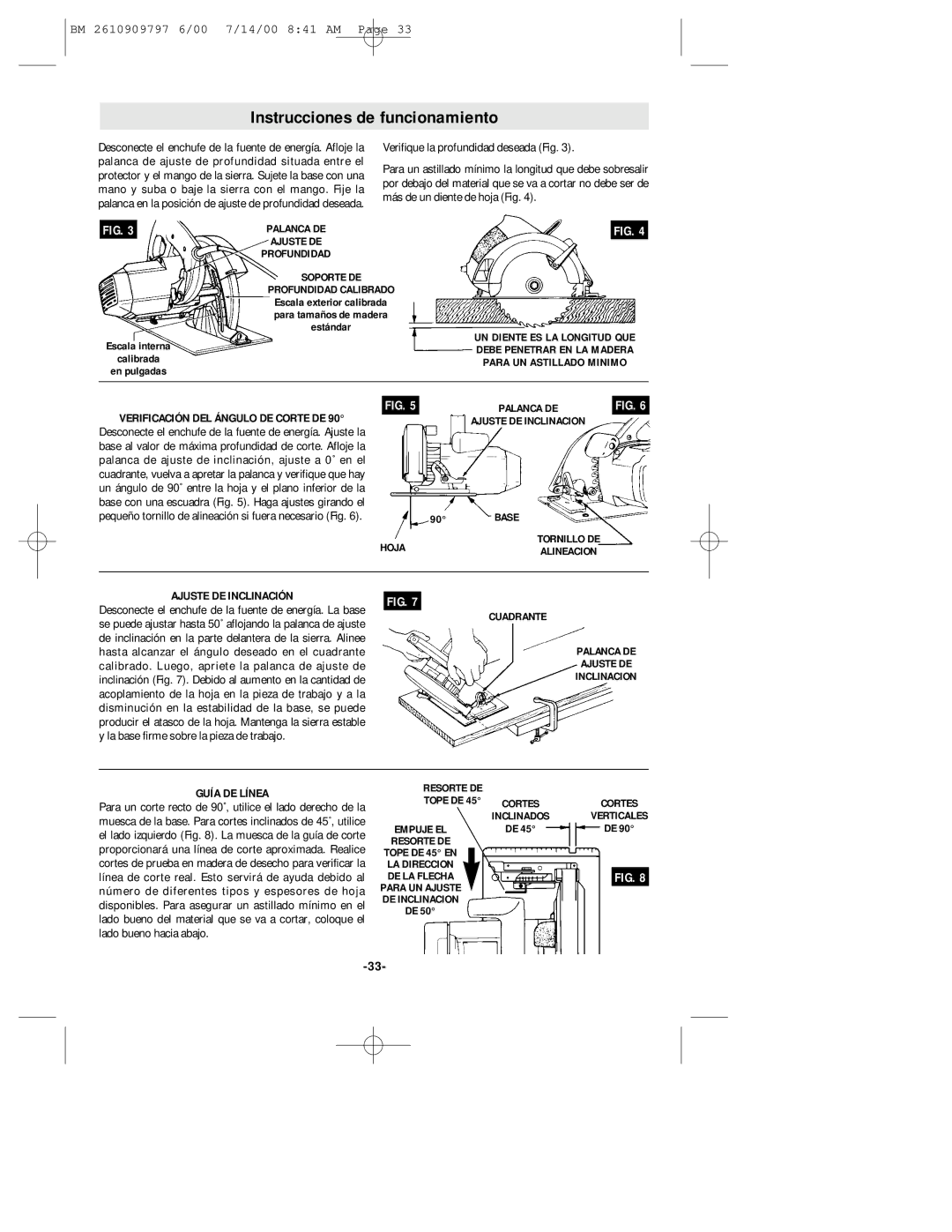 Bosch Power Tools 1657 manual Instrucciones de funcionamiento, Ajuste DE Inclinación, Guía DE Línea 