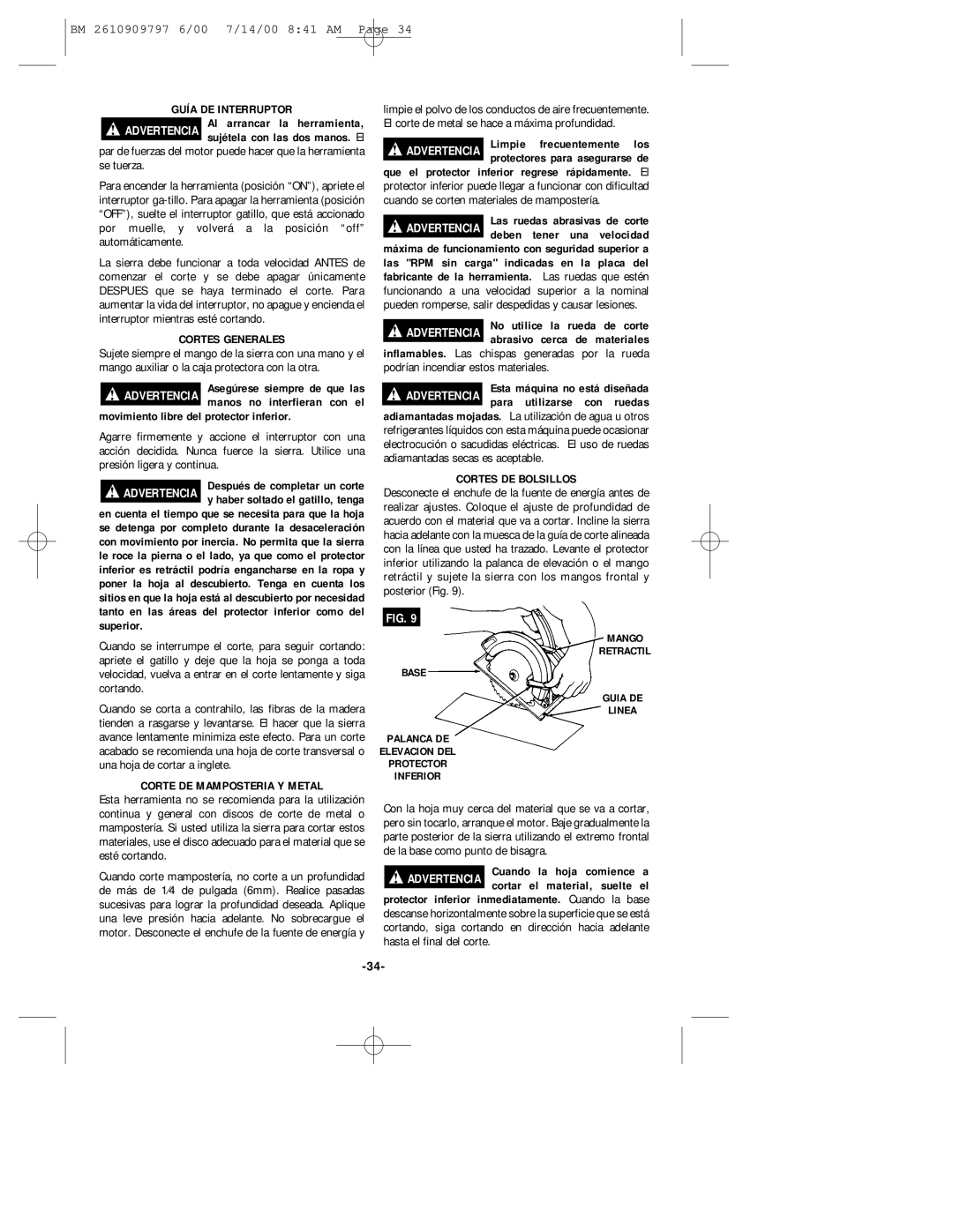 Bosch Power Tools 1657 Guía DE Interruptor, Cortes Generales, Movimiento libre del protector inferior, Cortes DE Bolsillos 