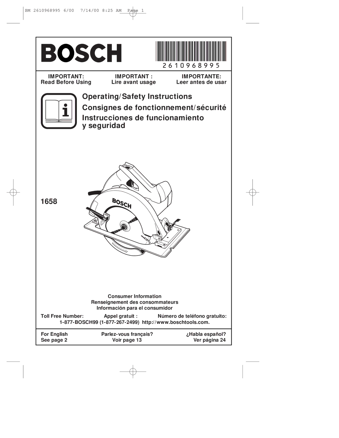 Bosch Power Tools 1658 manual 2610968995 