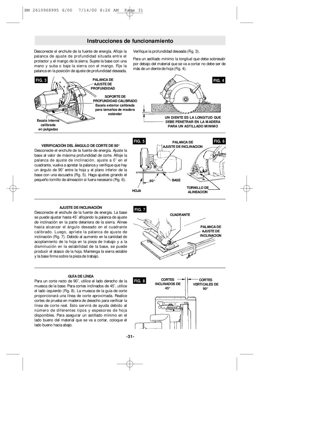 Bosch Power Tools 1658 manual Instrucciones de funcionamiento, Ajuste DE Inclinación, Guía DE Línea 