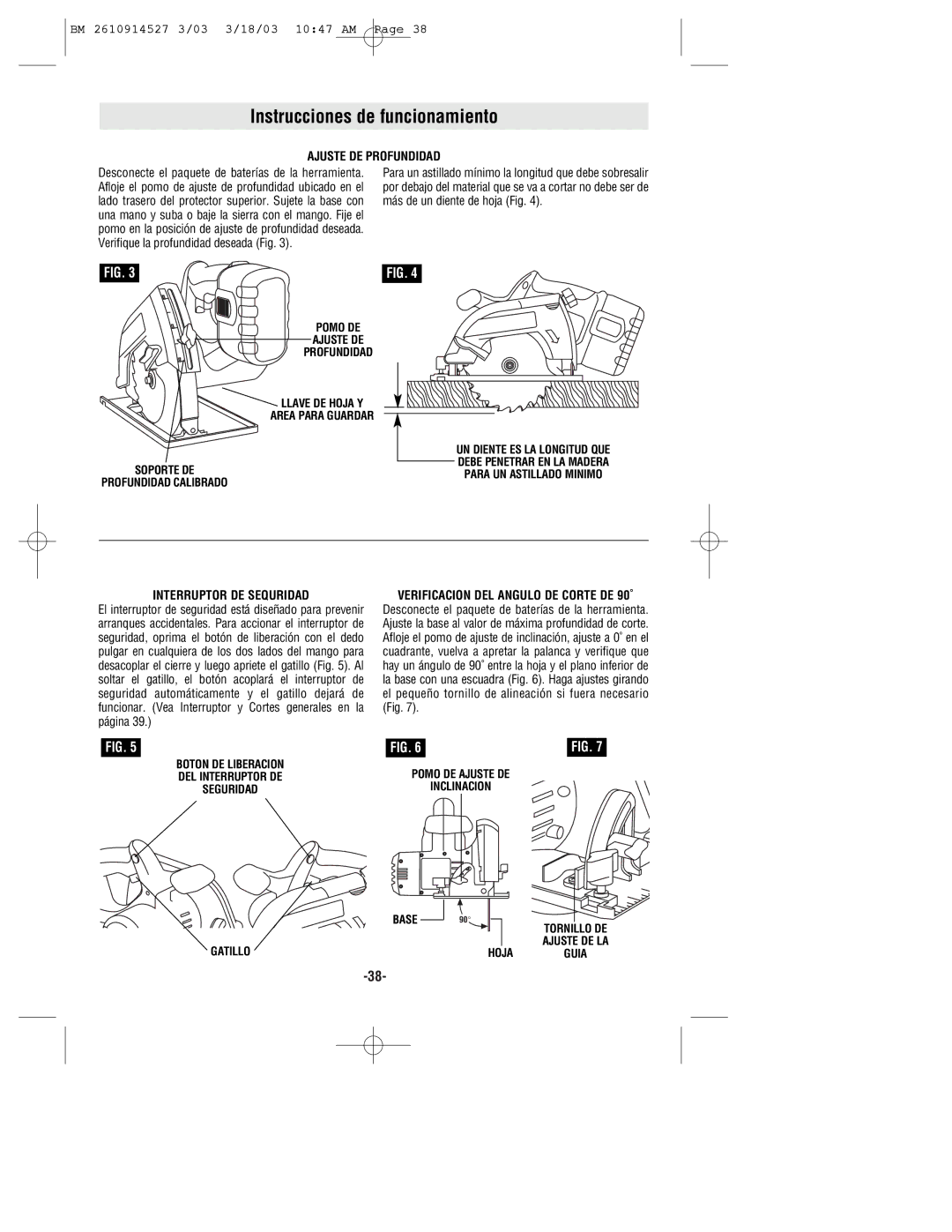 Bosch Power Tools 1660, 1662 manual Instrucciones de funcionamiento, Ajuste DE Profundidad, Interruptor DE Sequridad 