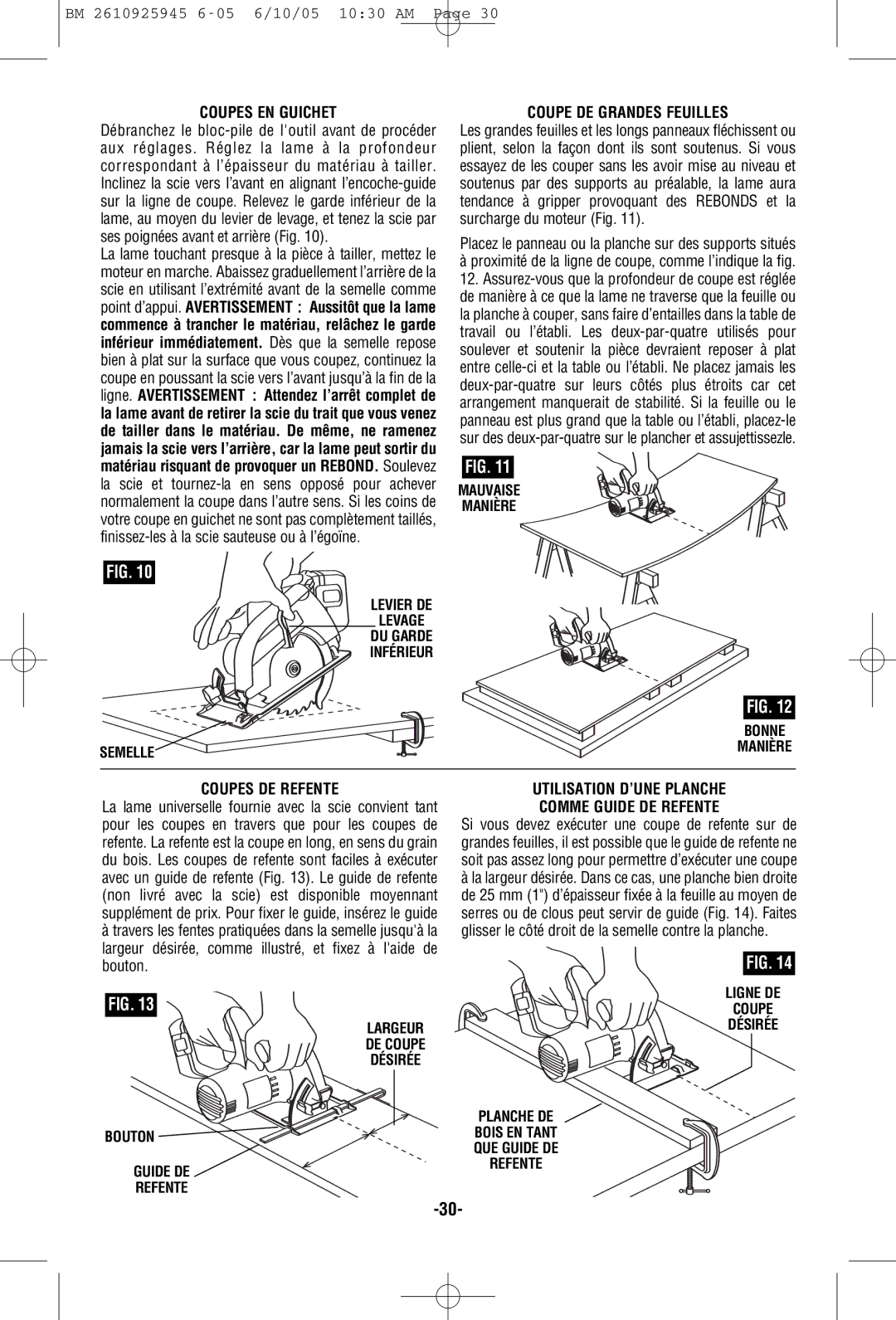 Bosch Power Tools 1661, 1659 manual Coupes EN Guichet, Coupe DE Grandes Feuilles, Coupes DE Refente 