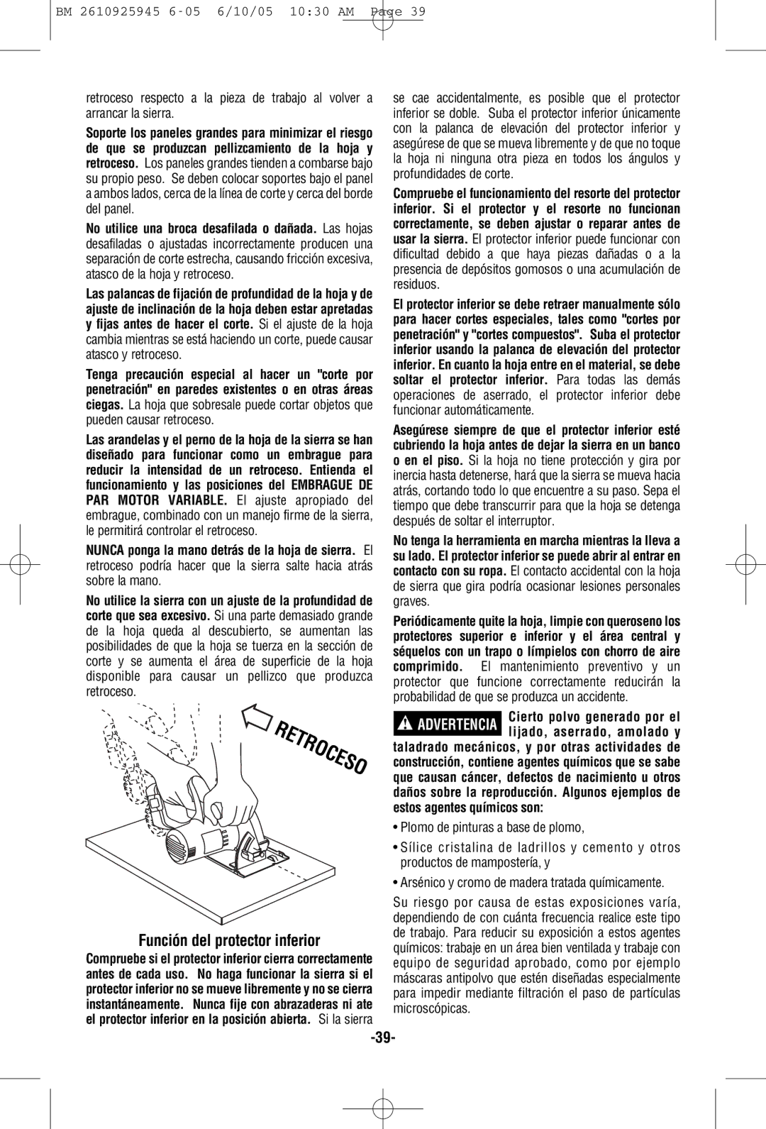 Bosch Power Tools 1659, 1661 manual Función del protector inferior 