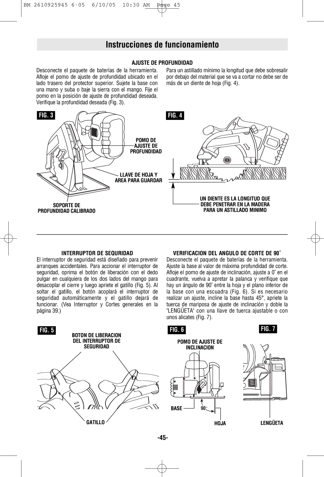 Bosch Power Tools 1659, 1661 manual Instrucciones de funcionamiento, Ajuste DE Profundidad, Interruptor DE Sequridad 