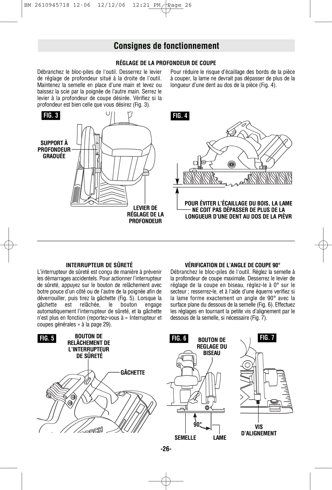 Bosch Power Tools 1671K, 1671B manual Consignes de fonctionnement, Réglage DE LA Profondeur DE Coupe, Bouton DE 