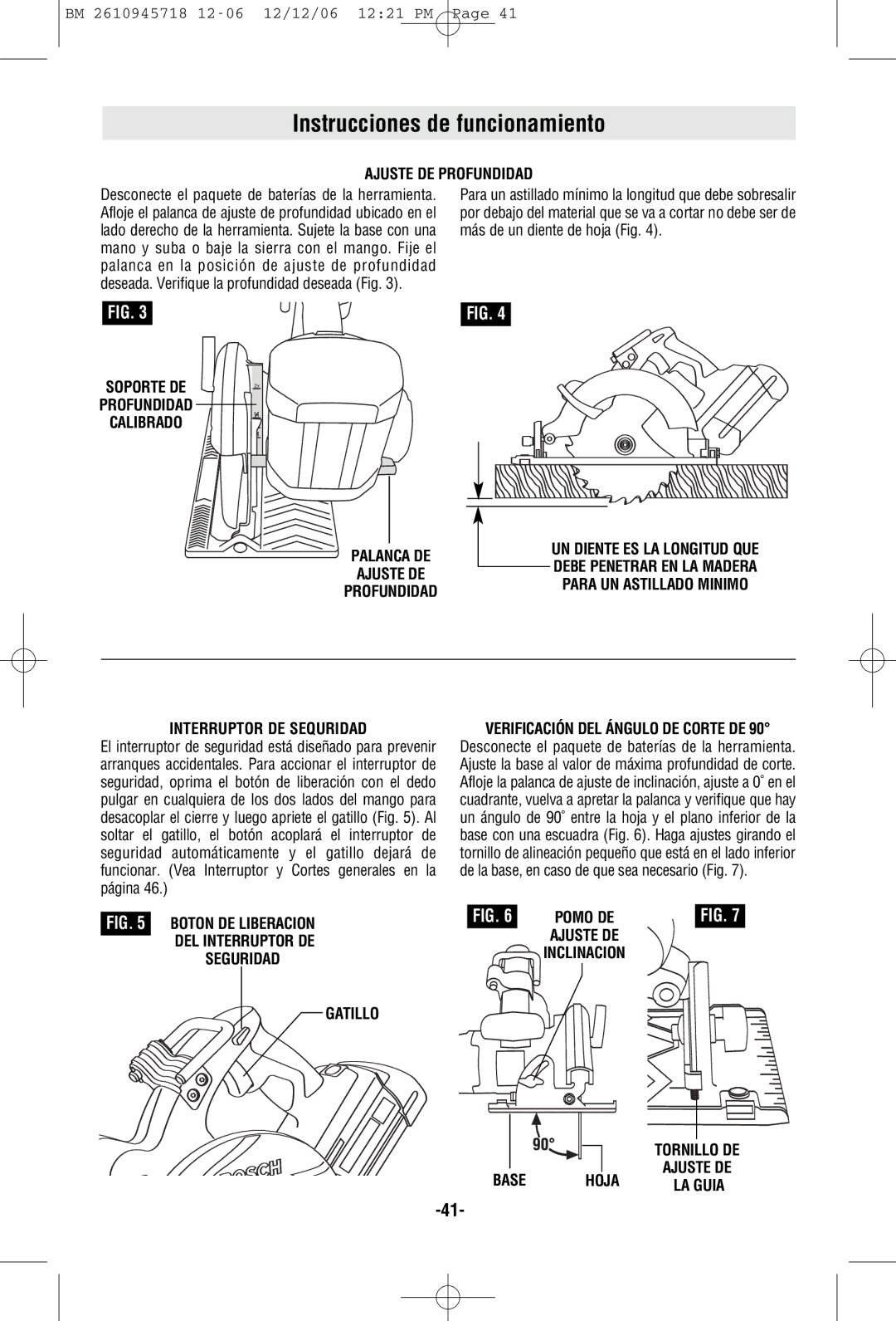 Bosch Power Tools 1671K, 1671B Instrucciones de funcionamiento, Ajuste DE Profundidad, Interruptor DE Sequridad, Gatillo 