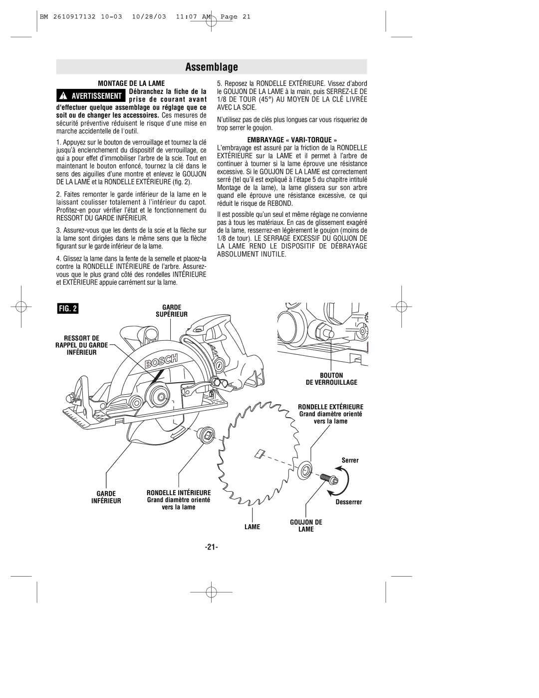 Bosch Power Tools 1677MDT manual Assemblage, Embrayage « VARI-TORQUE » 