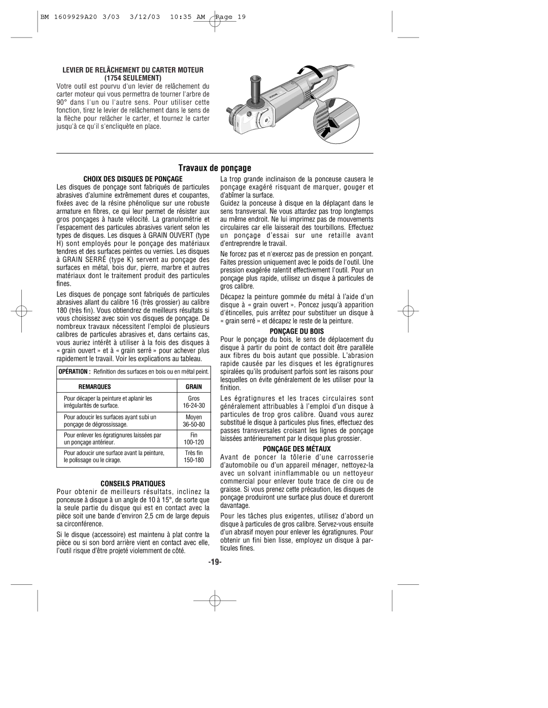 Bosch Power Tools 1754, 1752, 1757 manual Travaux de ponçage 