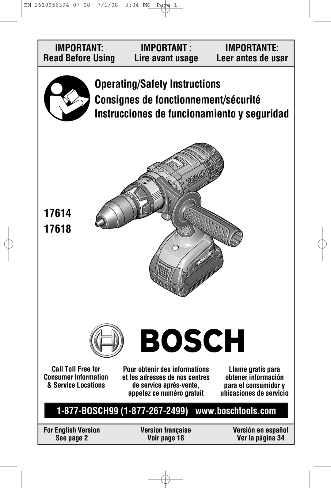 Bosch Power Tools 17618-01, 17614-01, 17614B manual Read Before Using 