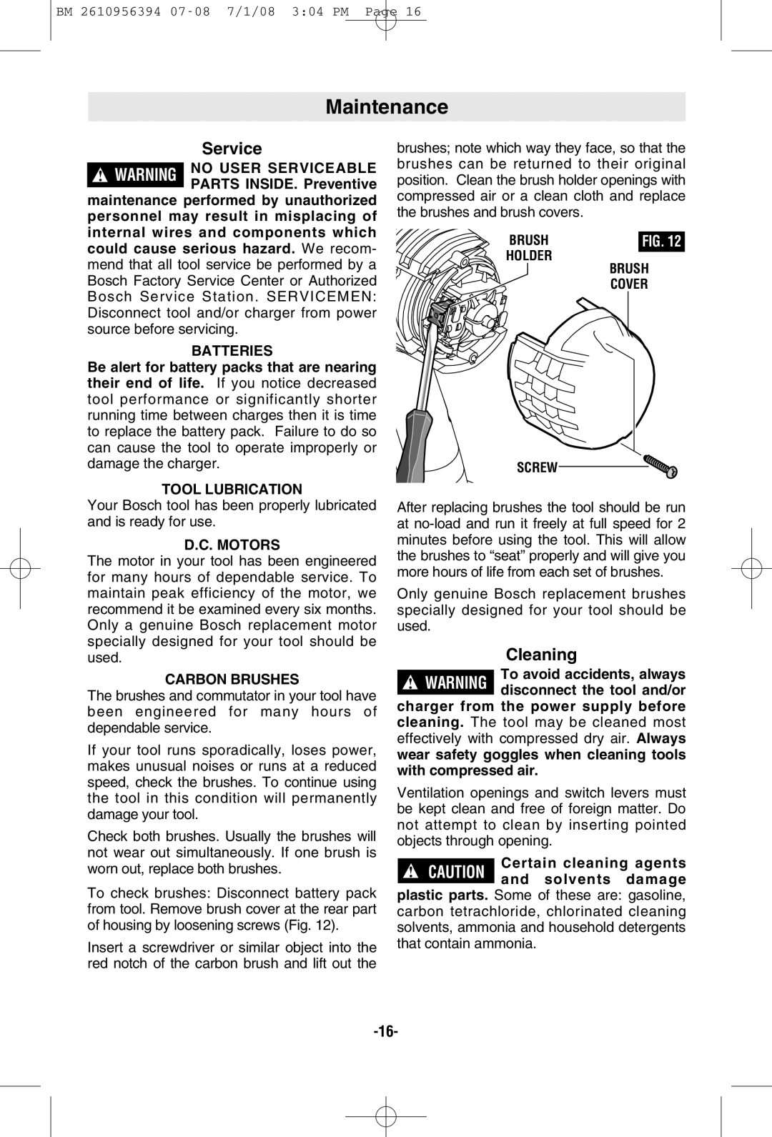 Bosch Power Tools 17618-01, 17614-01, 17614B manual Maintenance, Cleaning 