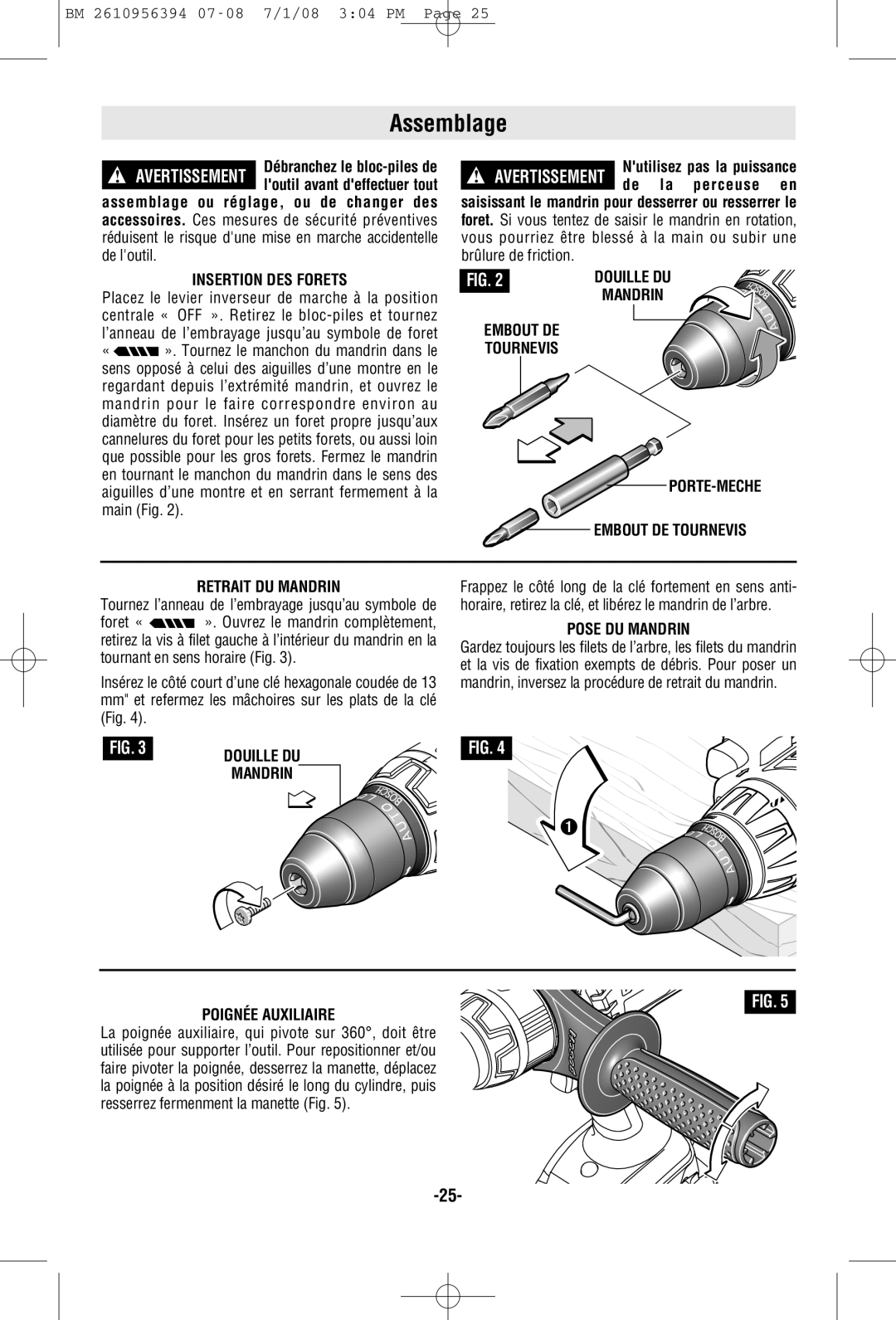 Bosch Power Tools 17618-01, 17614-01, 17614B Assemblage, Insertion DES Forets, Douille DU, Embout DE, Pose DU Mandrin 