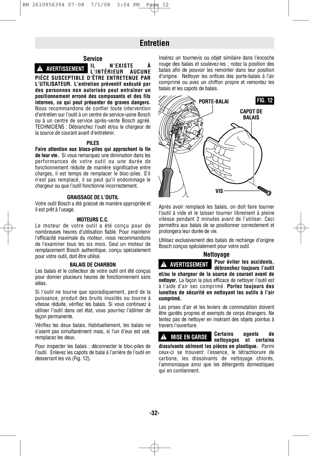 Bosch Power Tools 17618-01, 17614-01, 17614B manual Entretien, Nettoyage 