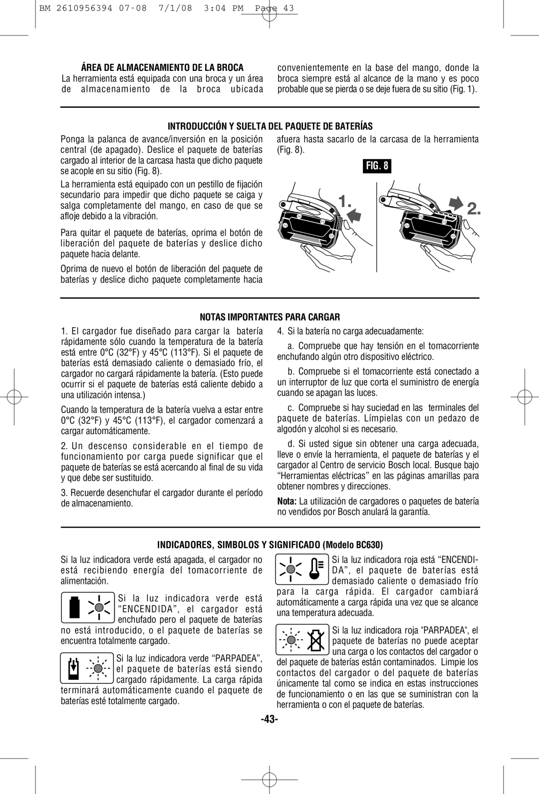 Bosch Power Tools 17614-01, 17618-01, 17614B Introducción Y Suelta DEL Paquete DE Baterías, Notas Importantes Para Cargar 