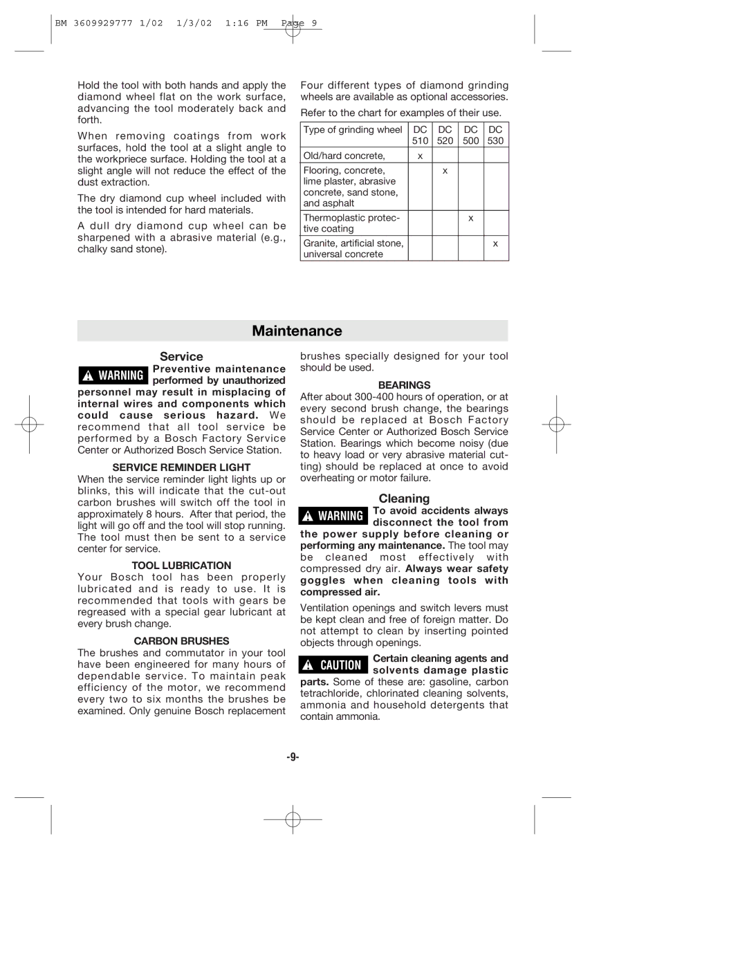 Bosch Power Tools 1773AK manual Maintenance, Service, Cleaning 