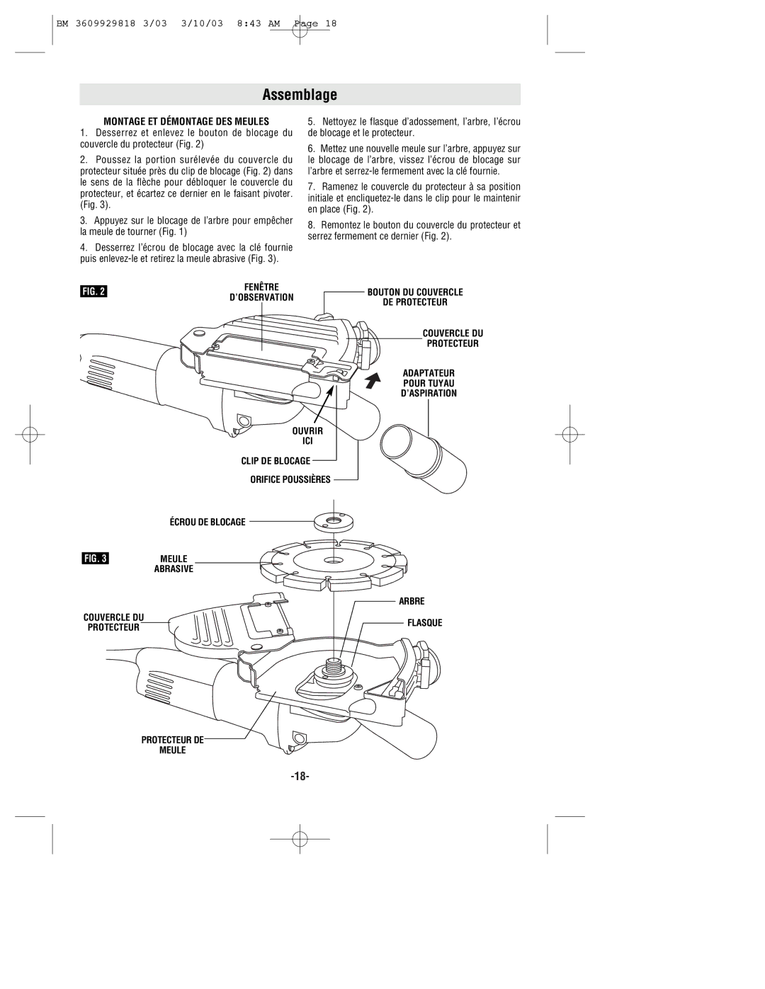 Bosch Power Tools 1775E manual Assemblage, Montage ET Démontage DES Meules 