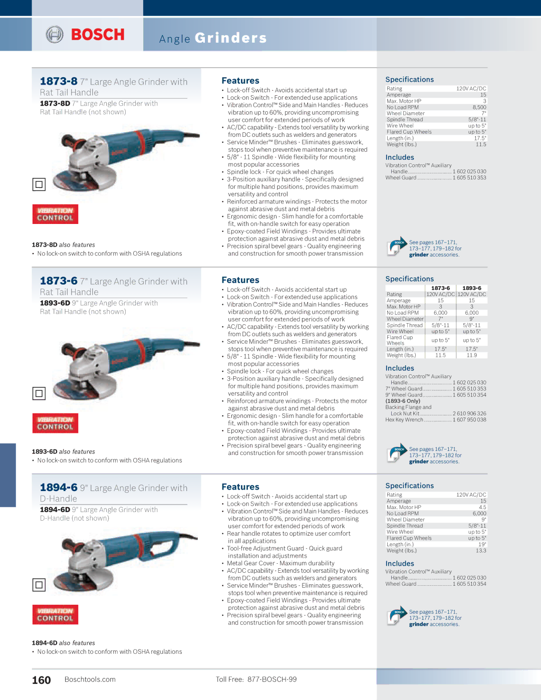 Bosch Power Tools 1810PS manual Large Angle Grinder with Rat Tail Handle, Large Angle Grinder with D-Handle 