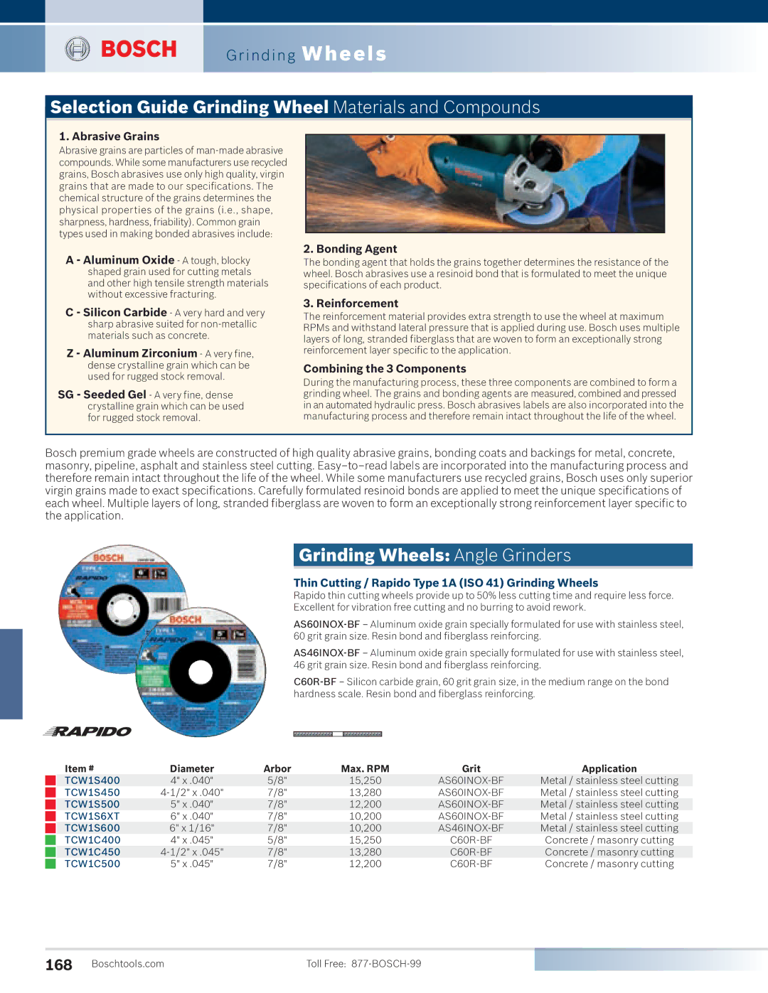 Bosch Power Tools 1810PS Selection Guide Grinding Wheel Materials and Compounds, Grinding Wheels Angle Grinders, Item # 