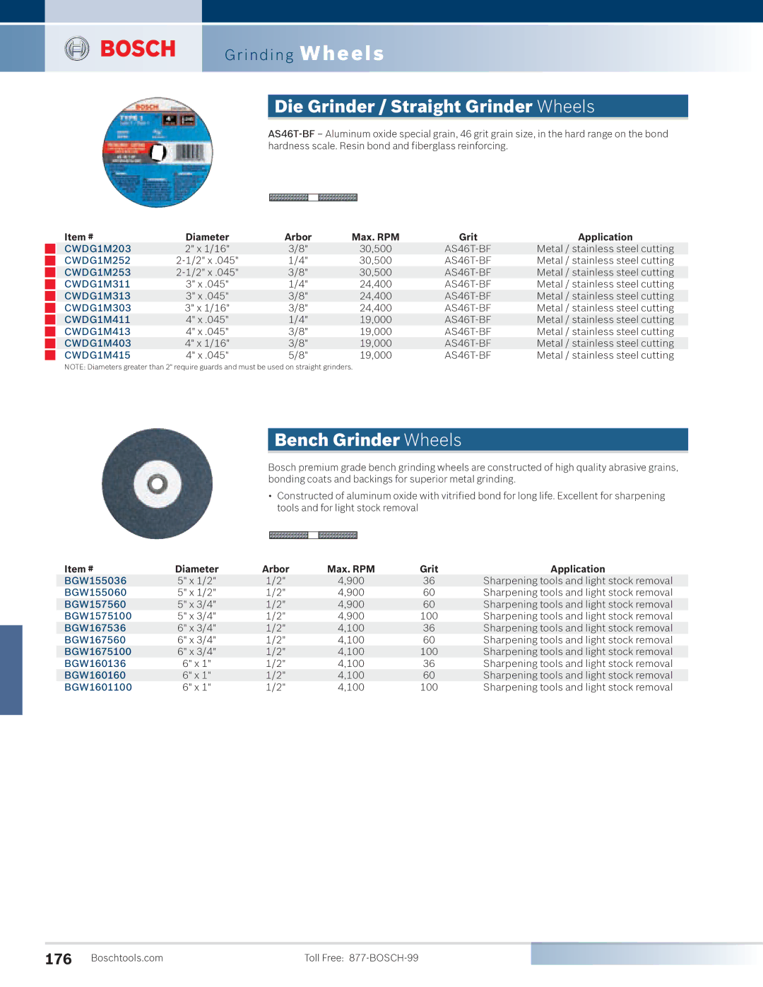 Bosch Power Tools 1810PS manual Die Grinder / Straight Grinder Wheels, Bench Grinder Wheels 