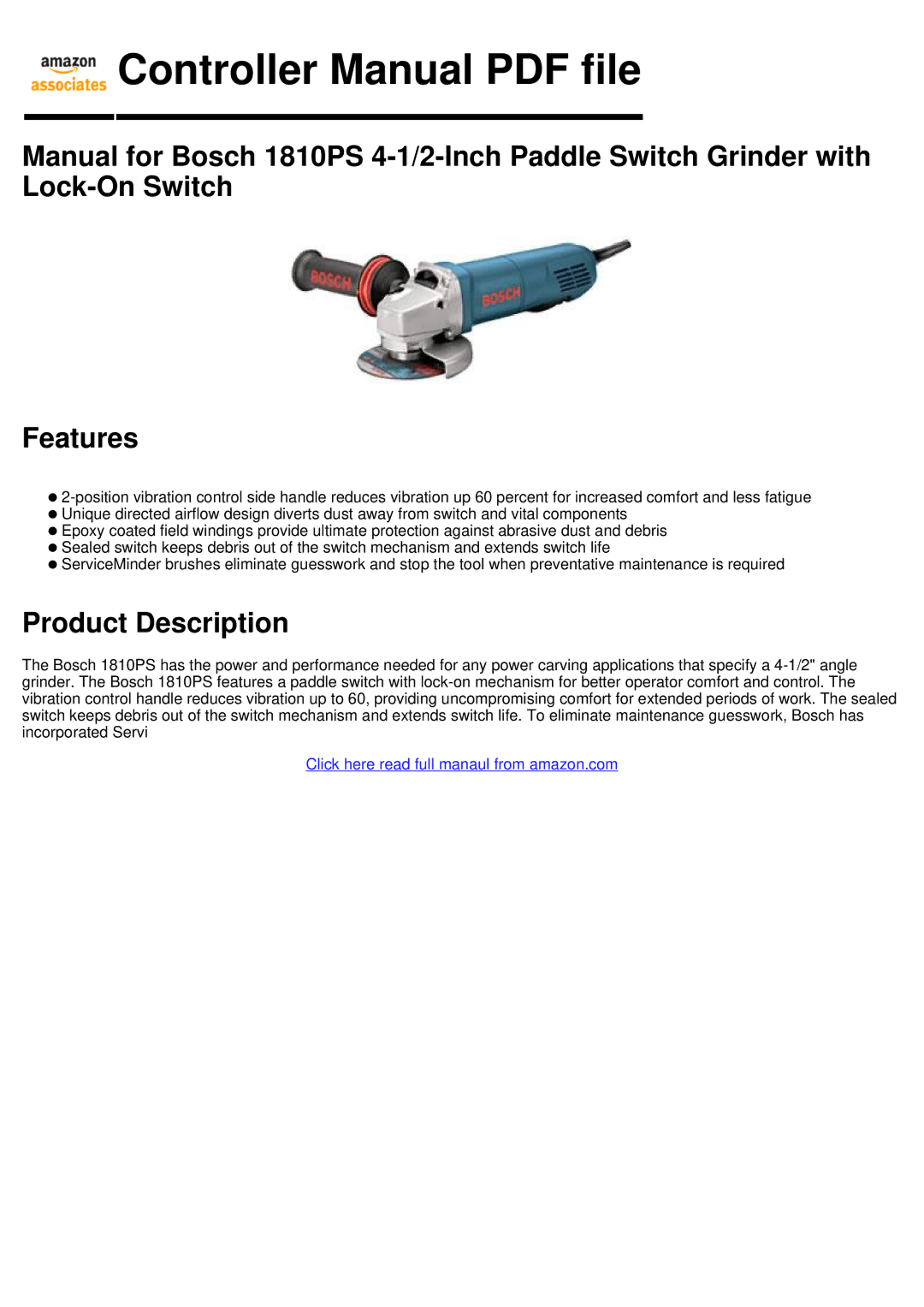 Bosch Power Tools 1810PS manual Product Description 