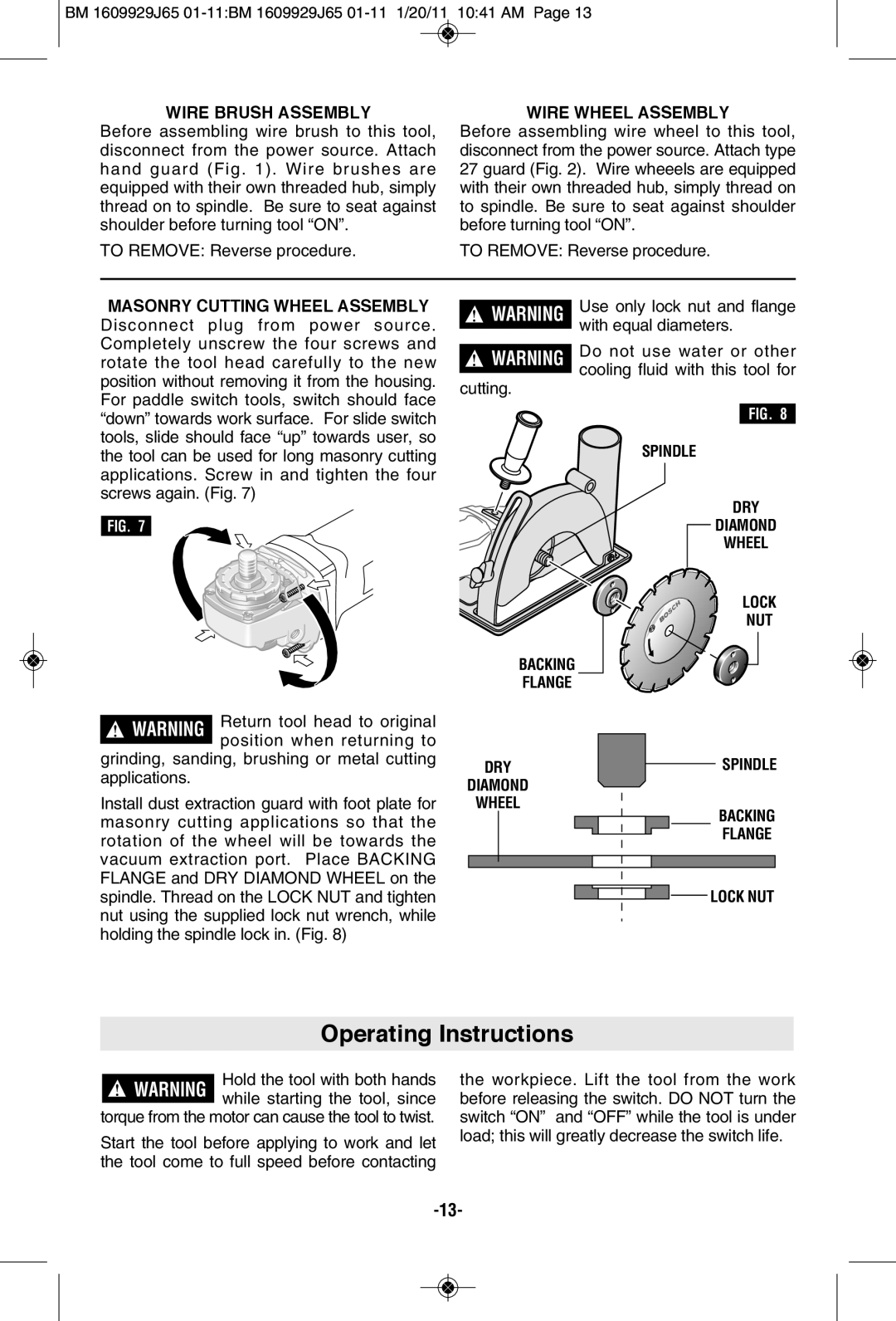 Bosch Power Tools 1812PSD, 1811PSD, 1810PSD Operating Instructions, Wire Brush ASSEMBLy, Wire Wheel ASSEMBLy, Backing 