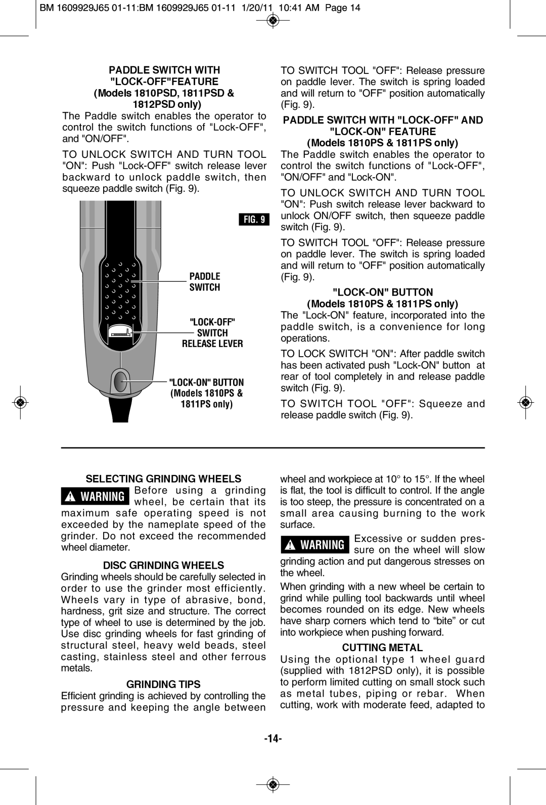 Bosch Power Tools 1811PSD Paddle Switch LOCK-OFF Release Lever, Paddle Switch with LOCK-OFF LOCK-ON Feature, Grinding Tips 