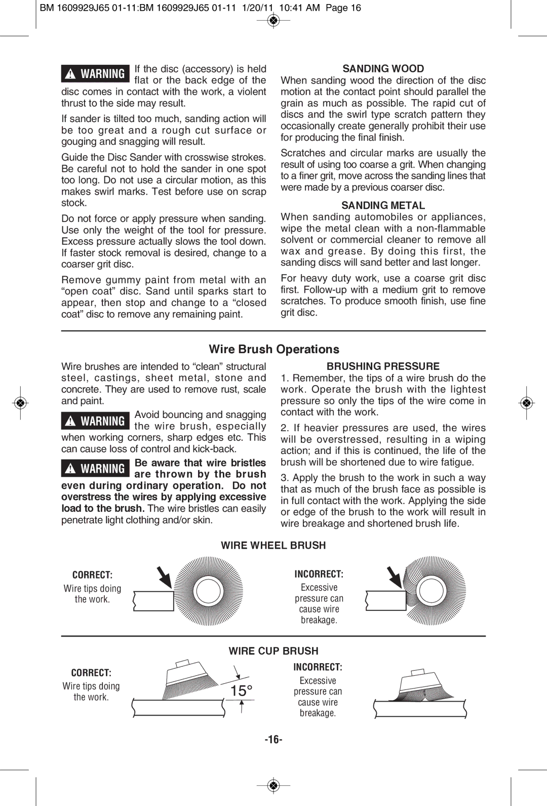 Bosch Power Tools 1812PSD, 1811PSD, 1810PSD manual Wire Brush Operations 