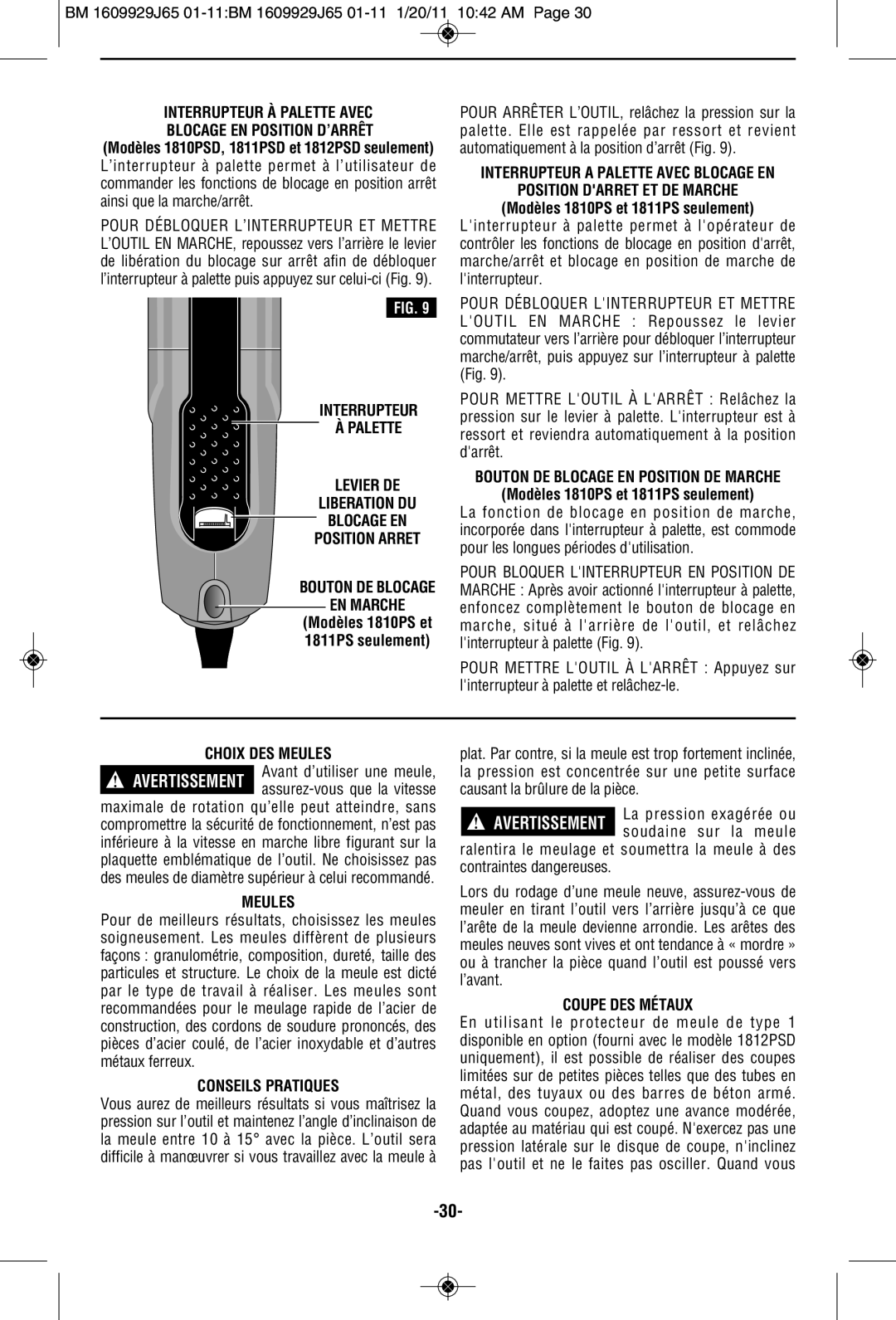 Bosch Power Tools 1811PSD, 1812PSD Interrupteur À Palette Avec, Bouton DE Blocage EN Position DE Marche, Choix DES Meules 