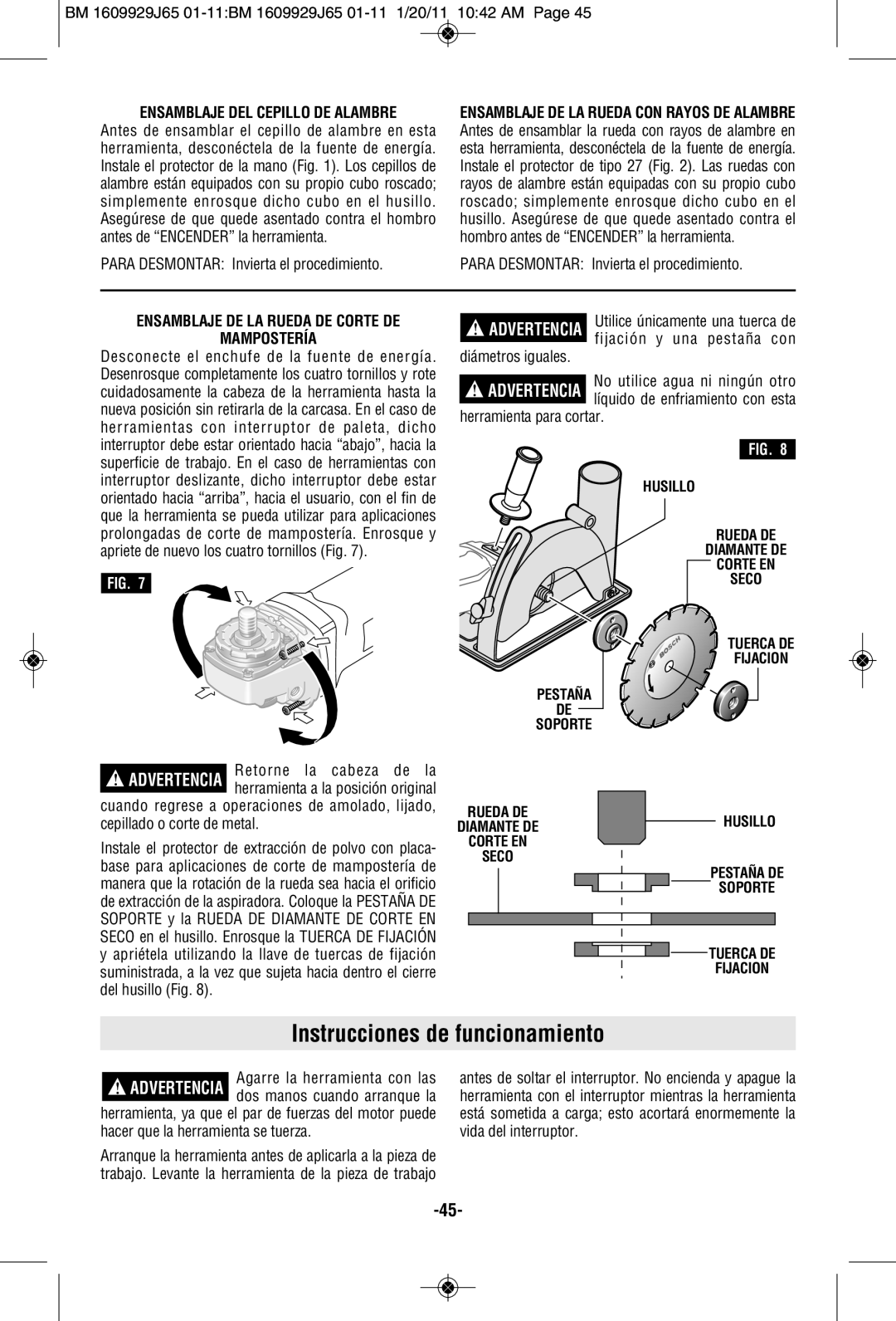 Bosch Power Tools 1812PSD, 1811PSD, 1810PSD manual Instrucciones de funcionamiento, Ensamblaje DEL Cepillo DE Alambre 