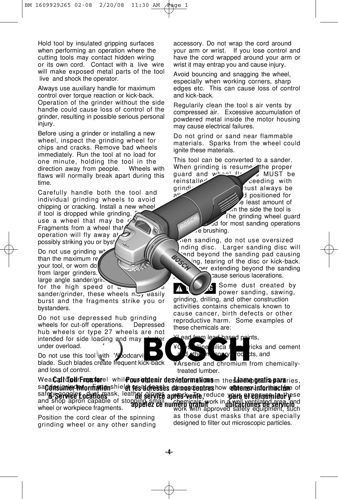 Bosch Power Tools 1812PSD, 1811PSD, 1810PSD manual BM 1609929J65 02-08 2/20/08 1130 AM 