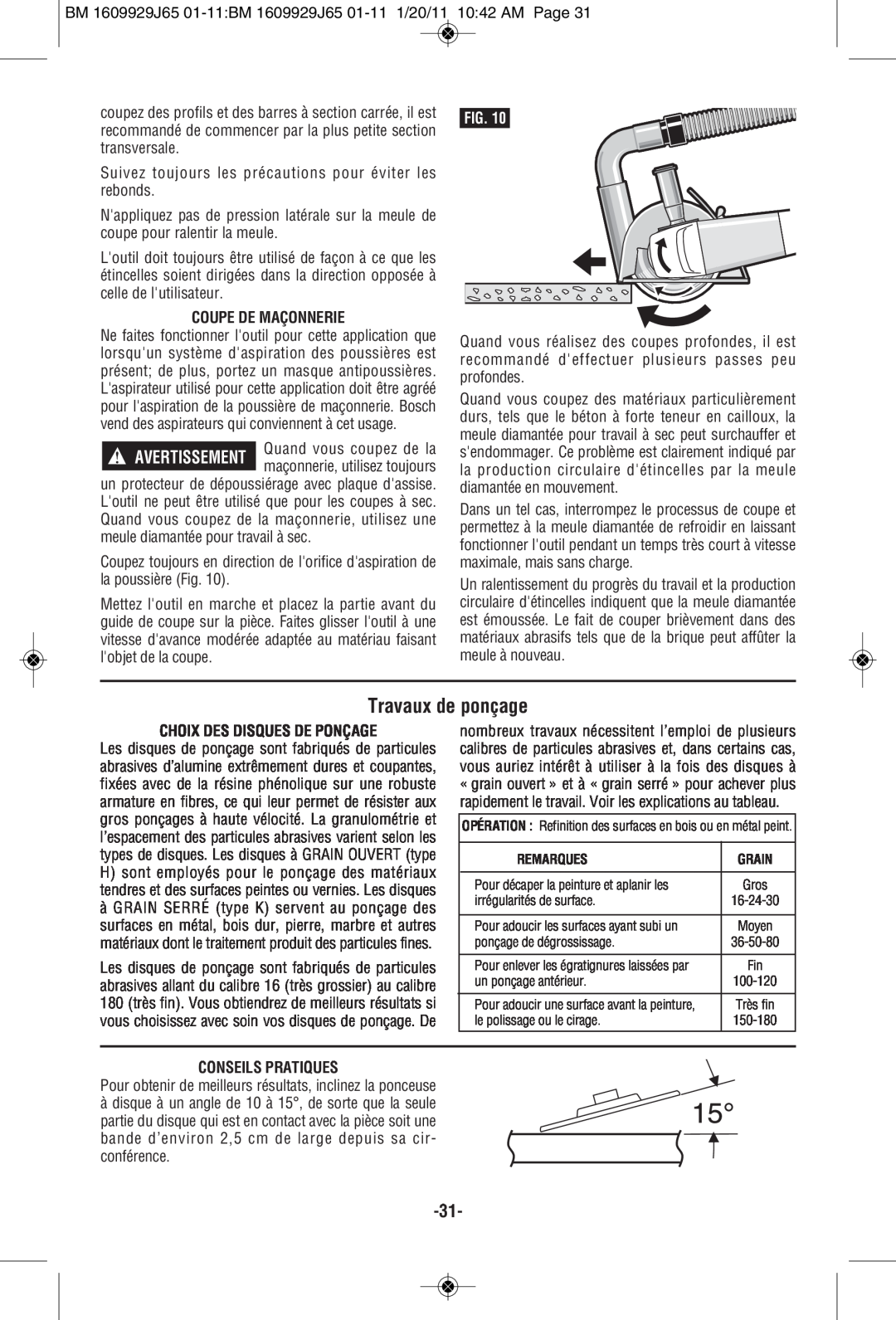 Bosch Power Tools 1810PSD Travaux de ponçage, Coupe De Maçonnerie, Choix Des Disques De Ponçage, Conseils Pratiques, Grain 